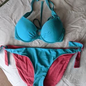Aerie Bikini Medium Matching Set - Underwire 34C Top & Reversible Tie Bottoms